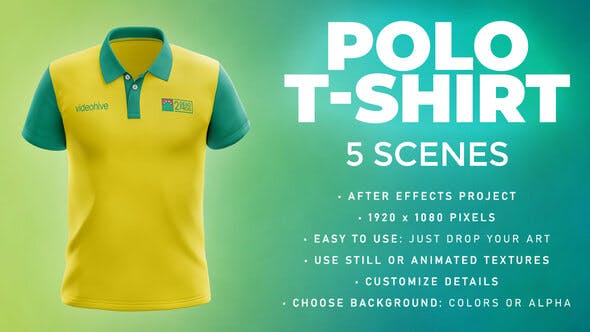 Videohive Polo T Shirt 5 Scenes Mockup Template Animated Mockup Pro Download Free After Effects Templates