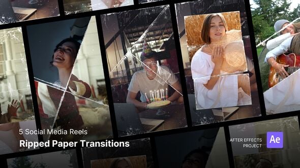 Social Media Reels – Ripped Paper Transitions After Effects Project Files