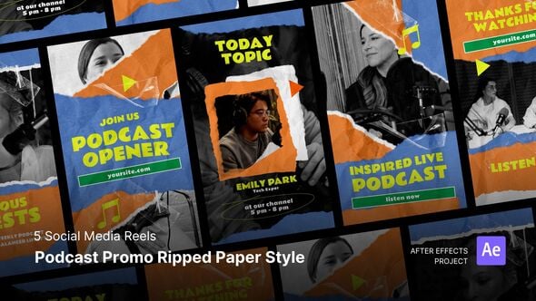 Social Media Reels – Podcast Promo Ripped Papper Style After Effects Project Files